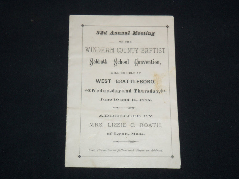 1885 WINDHAM COUNTY BAPTIST SUNDAY SCHOOL CONVENTION PROGRAM - J 9170