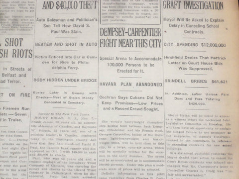 1920 NOVEMBER 8 NEW YORK TIMES- DEMPSEY-CARPENTIER FIGHT NEAR THIS CITY- NT 8448