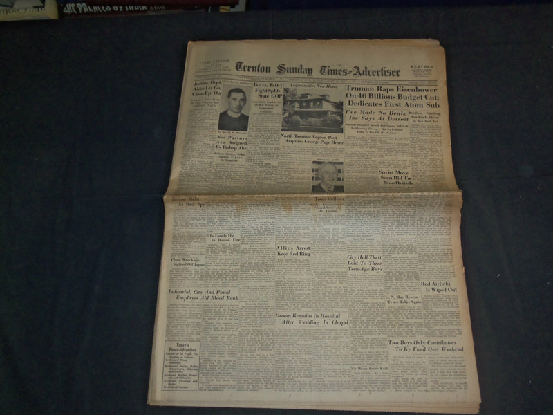 1952 JUNE 15 TRENTON SUNDAY TIMES-ADVERTISER NEWSPAPER -TRUMAN RAPS IKE- NP 3395
