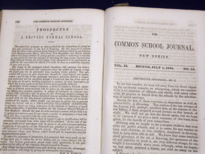 1849 JAN - 1850 DEC THE COMMON SCHOOL JOURNAL VOLUME NO. 11/12 - KD 1832