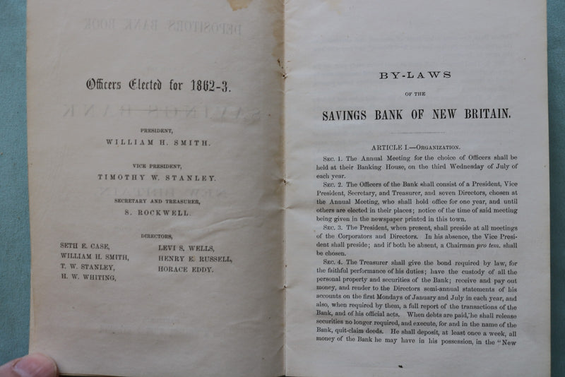 1860'S NEW BRITIAN SAVINGS BANK DEPOSITORS BOOK - K 3308