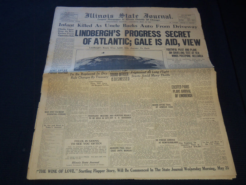 1927 MAY 21 ILLINOIS JOURNAL NEWSPAPER - LINDBERGH'S PROGRESS SECRET - NP 5818