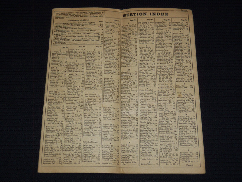 1945 JULY 29 SOUTHERN PACIFIC TIME TABLES OVERLAND ROUTE - J 7284