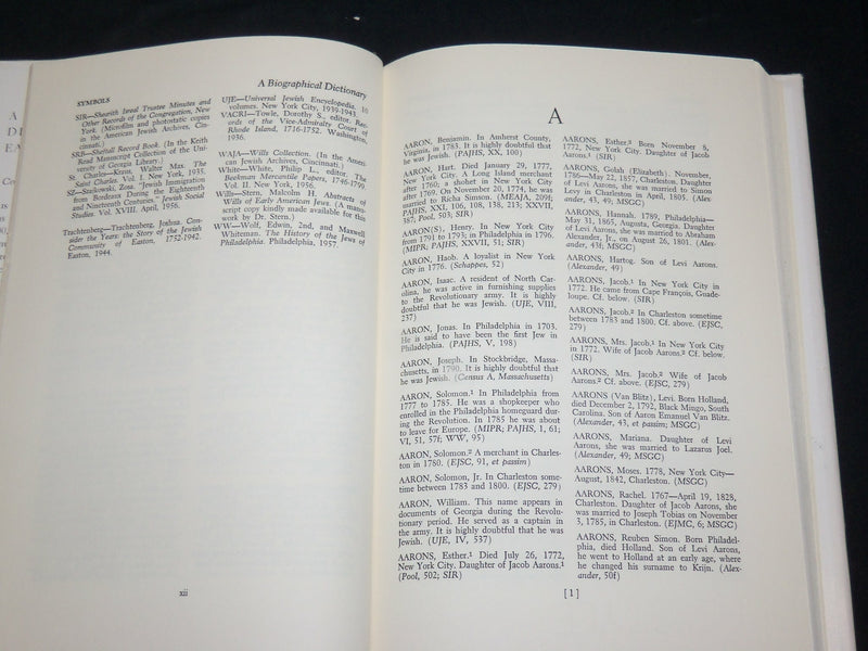 1960 A BIOGRAPHICAL DICTIONARY OF EARLY AMERICAN JEWS BOOK ROSENBLOM- KD 2762W