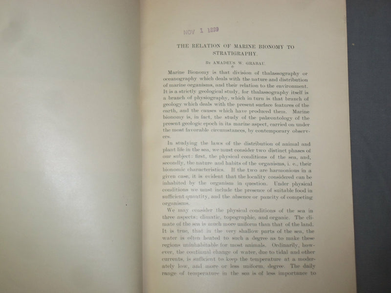 1899 THE RELATION OF MARINE BIONOMY TO STRATIGRAPHY - J 4957