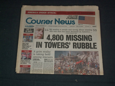 2001 SEPTEMBER 14 COURIER NEWS NEWSPAPER-4,800 MISSING IN TOWERS' RUBBLE-NP 3501