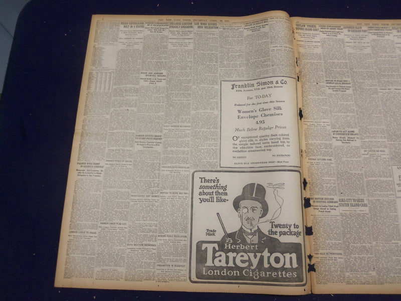 1920 APRIL 29 NEW YORK TIMES - WOOD'S LEAD IN NEW JERSEY IS 612 - NT 8290