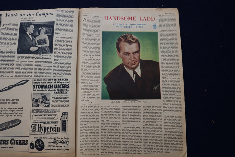 1951 MARCH 18 GRAFIC MAGAZINE - ALAN LADD ARTICLE AND PHOTO - E 23045