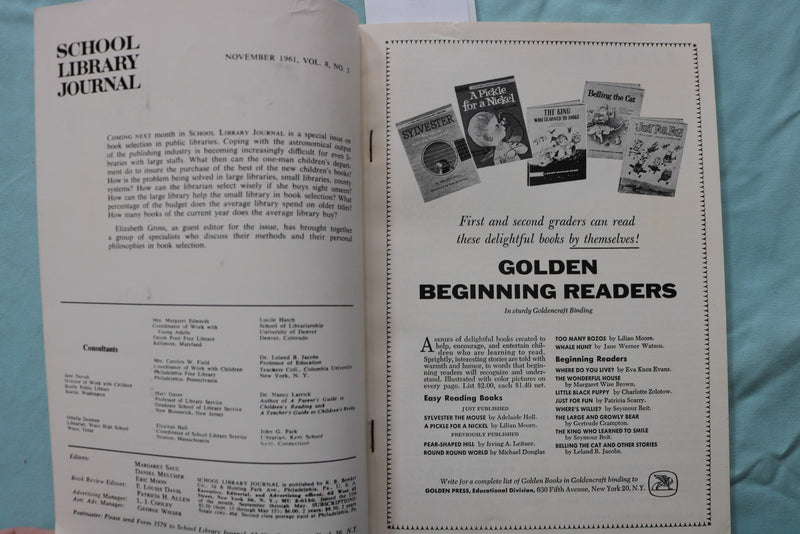 1961 NOVEMBER SCHOOL OF LIBRARY JOURNAL - SOFTCOVER BOOK - K 3255