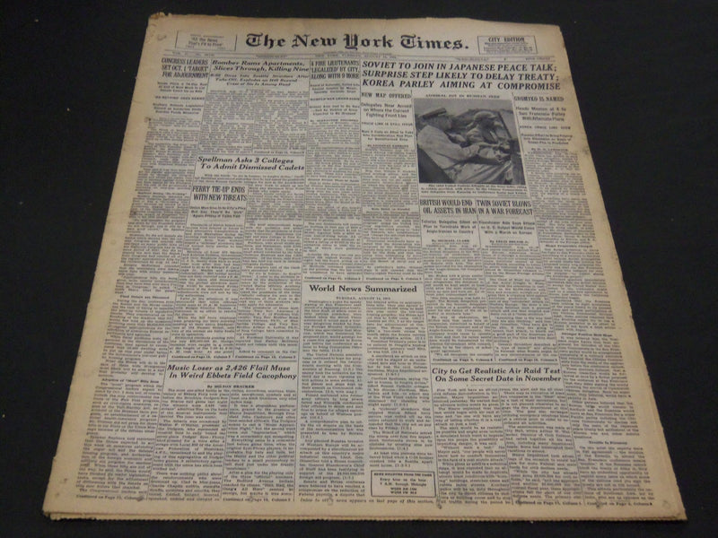 1951 AUGUST 14 NEW YORK TIMES - B-50 CRASHES INTO SEATTLE BUILDING - NT 4285