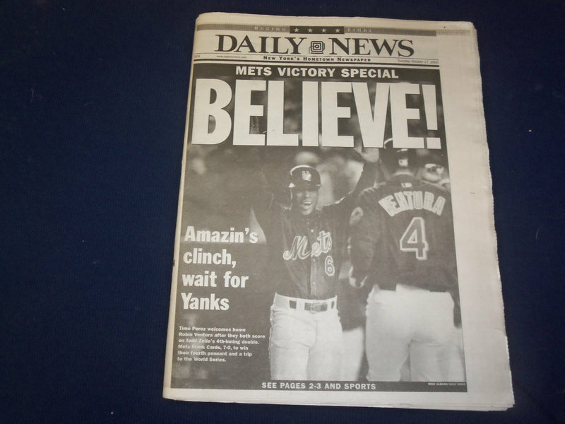 2000 OCTOBER 17 NEW YORK DAILY NEWS NEWSPAPER - NY METS WIN NL PENNANT - NP 4062