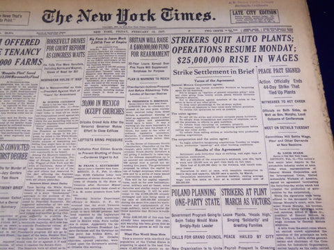 1937 FEBRUARY 12 NEW YORK TIMES - STRIKERS QUI AUTO PLANTS - NT 2791