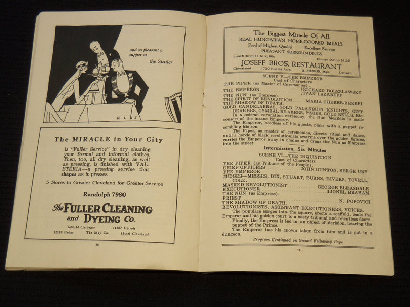 1924 THE MIRACLE STAGE PROGRAM - MAX REINHARDT - CLEVELAND - J 8010