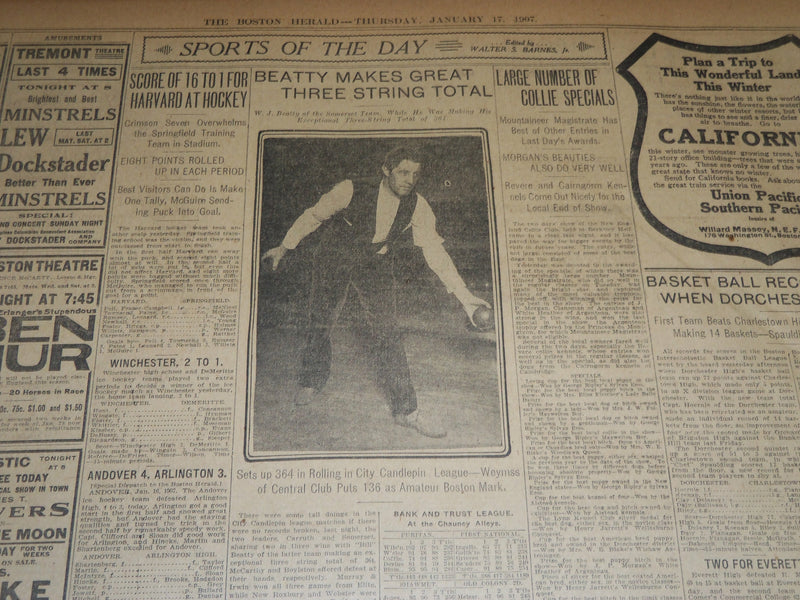 1907 JANUARY 17 THE BOSTON HERALD - 1000 KILLED 90,000 HOMELESS KINGSTON- BH 326