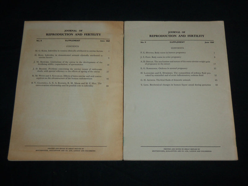 1969 JUNE JOURNAL OF REPRODUCTION AND FERTILITY LOT OF 2 DIFFERENT - J 6838
