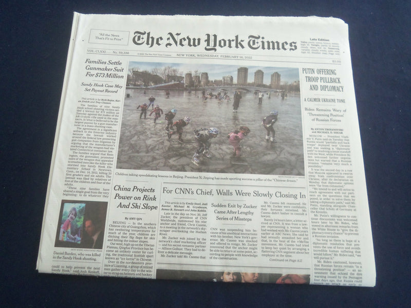 2022 FEBRUARY 16 NEW YORK TIMES - PUTIN OFFERING TROOP PULLBACK AND DIPLOMACY