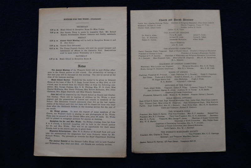 1928 MAY 20 CONGREGATIONAL CHURCH OF HOLYOKE, MA PROGRAMS - LOT OF 2 - K 1509