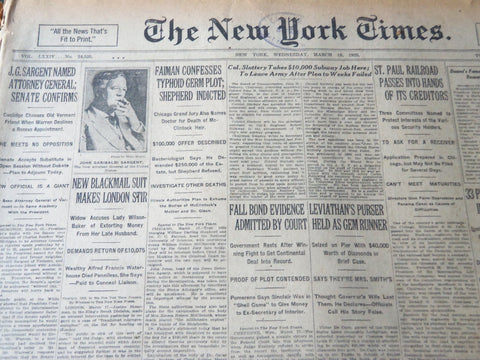 1925 MARCH 18 NEW YORK TIMES - FAIMAN CONFESSES TYPHOID GERM PLOT - NT 7196