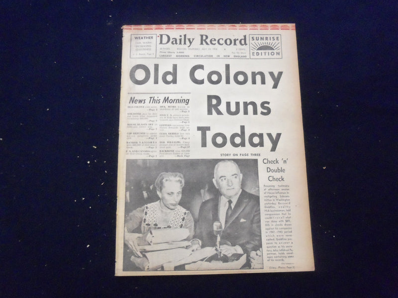 1958 JULY 10 BOSTON DAILY RECORD NEWSPAPER - OLD COLONY RUNS TODAY - NP 6352