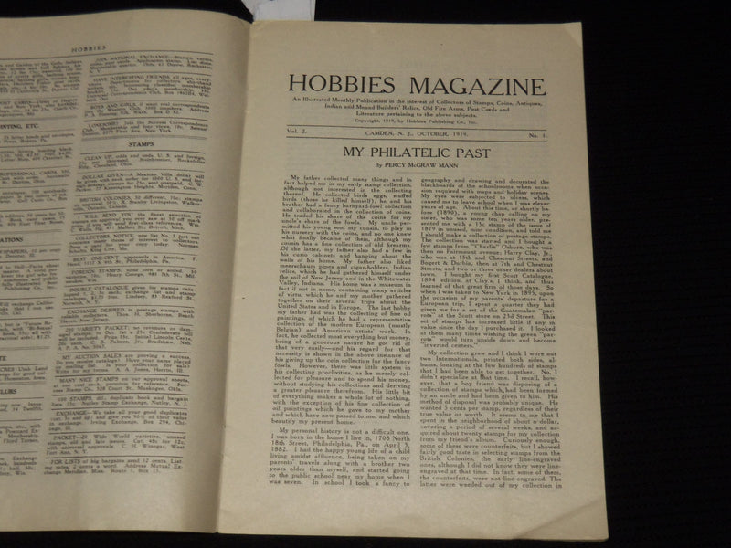 1919 OCTOBER HOBBIES MAGAZINE - PERCY MCGRAW MANN - VOLUME 2 NO. 1 - SP 4863A