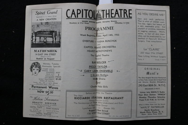 1933 APRIL 14 CAPITOL THEATRE MAGAZINE - LIONEL BARRYMORE - K 2200