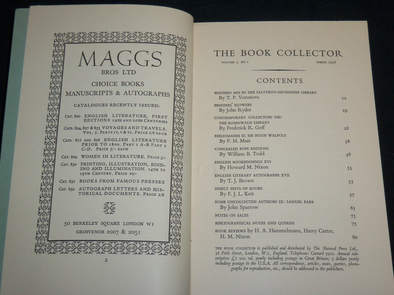 1956 SPRING THE BOOK COLLECTOR MAGAZINE - JOHN RYDER - J 6823