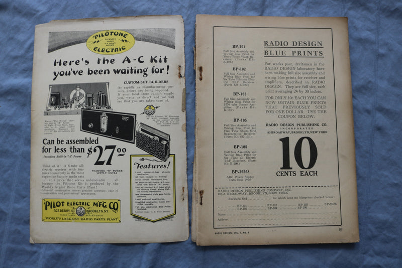 1929 WINTER RADIO DESIGN SOFTCOVER HANDBOOK - SG-105 SCREEN GRID RECEIVER- K 313