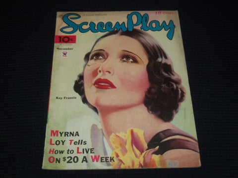 1934 NOVEMBER SCREEN PLAY MAGAZINE - KAY FRANCIS COVER - E 12160