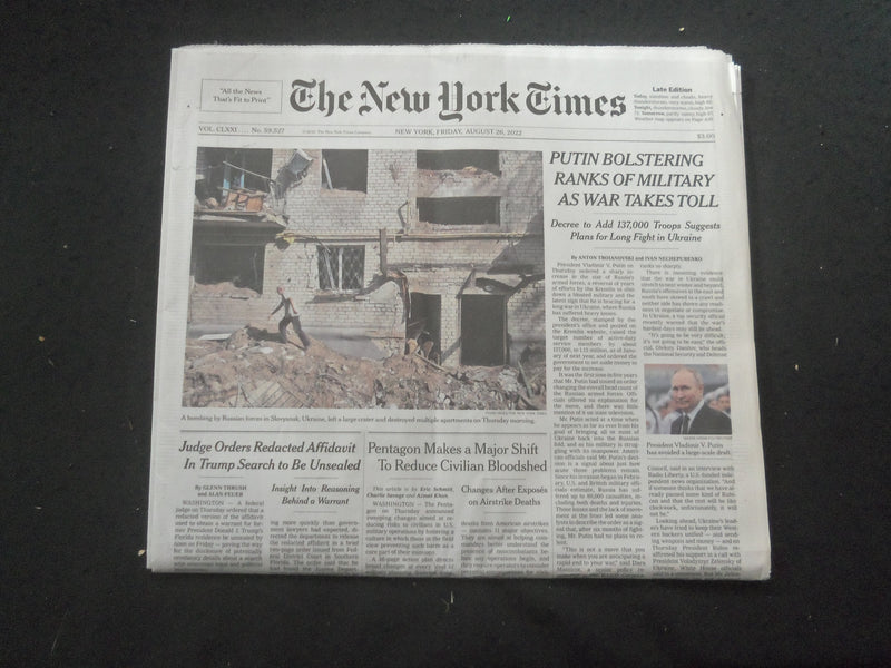2022 AUGUST 26 NEW YORK TIMES - PUTIN BOLSTERING RANKS OF MILITARY