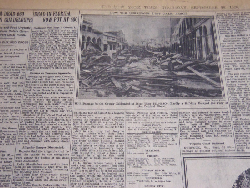 1928 SEPTEMBER 20 NEW YORK TIMES - FLORIDA DEAD PUT AT 400 - NT 6919