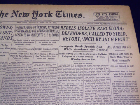 1939 JAN 26 NEW YORK TIMES - JOE LOUIS WINS - LOU GEHRIG SIGNS - REBELS - NT 501