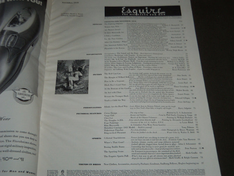 1942 NOVEMBER ESQUIRE MAGAZINE - VARGAS ILLUSTRATION - COVER AND ADS - ST 5076