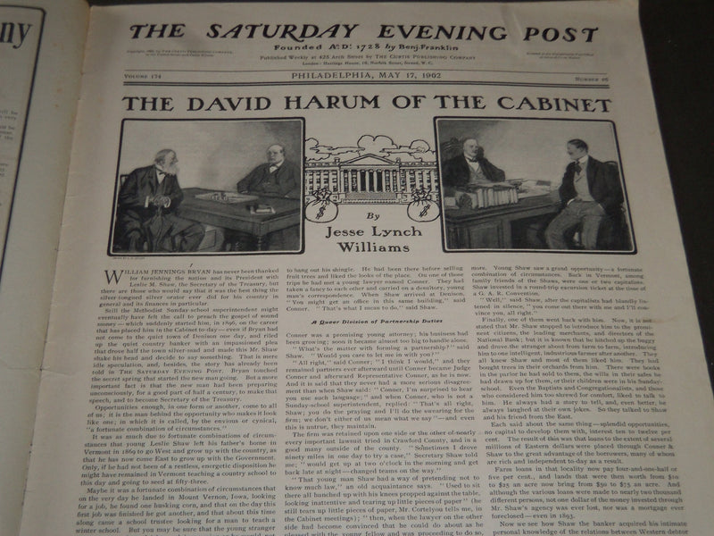 1902 MAY 17 THE SATURDAY EVENING POST MAGAZINE - ILLUSTRATED COVER- SP 1042