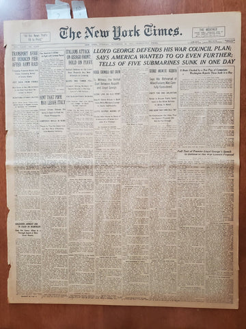 1917 NOVEMBER 20 NEW YORK TIMES - LLOYD GEORGE DEFENDS WAR COUNCIL PLAN- NT 8082