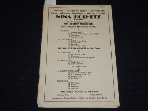 1930 NINA KOSHETZ SOPRANO - DR. WALTER DAMROSCH PROGRAM - K 549