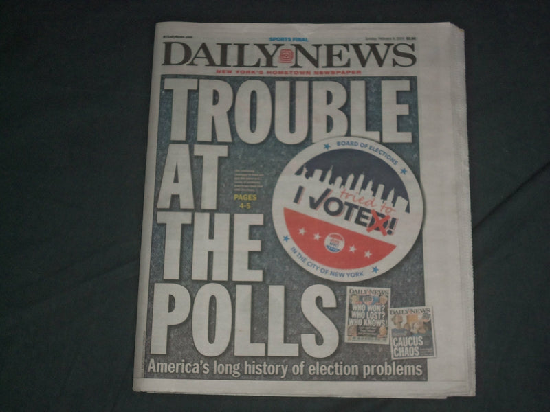 2020 FEBRUARY 9 NEW YORK DAILY NEWS NEWSPAPER - HISTORY OF ELECTION PROBLEMS