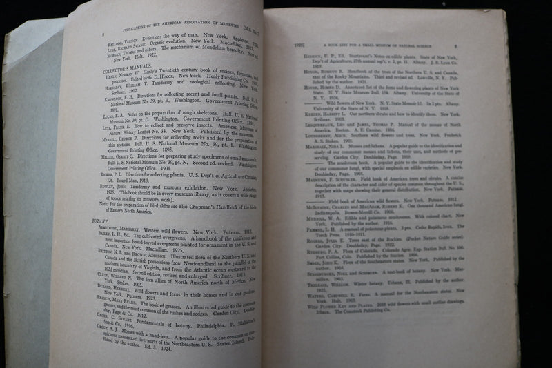 1928 A BOOK LIST FOR A SMALL MUSEUM OF NATURAL SCIENCE BY AGNES POLLARD- K 3515