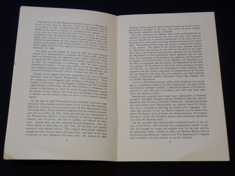 1961 PENNSYLVANIA AND THE CIVIL WAR HANDBOOK - SOFTCOVER - J 8055