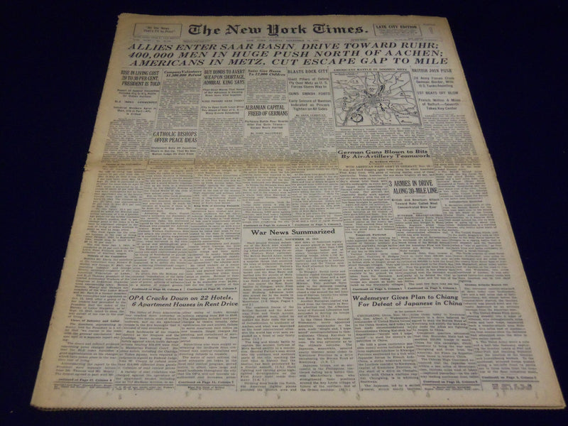 1944 NOVEMBER 19 NEW YORK TIMES - 400,000 MEN PUSH NORTH OF AACHEN - NT 2605