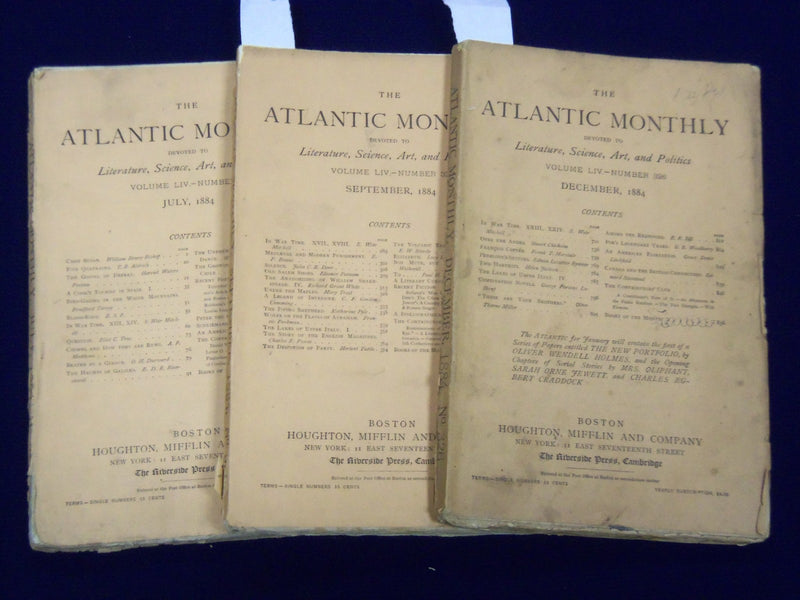 1884 THE ATLANTIC MONTHLY MAGAZINE LOT OF 6 ISSUES - PARKMAN - MITCHELL - WR 315