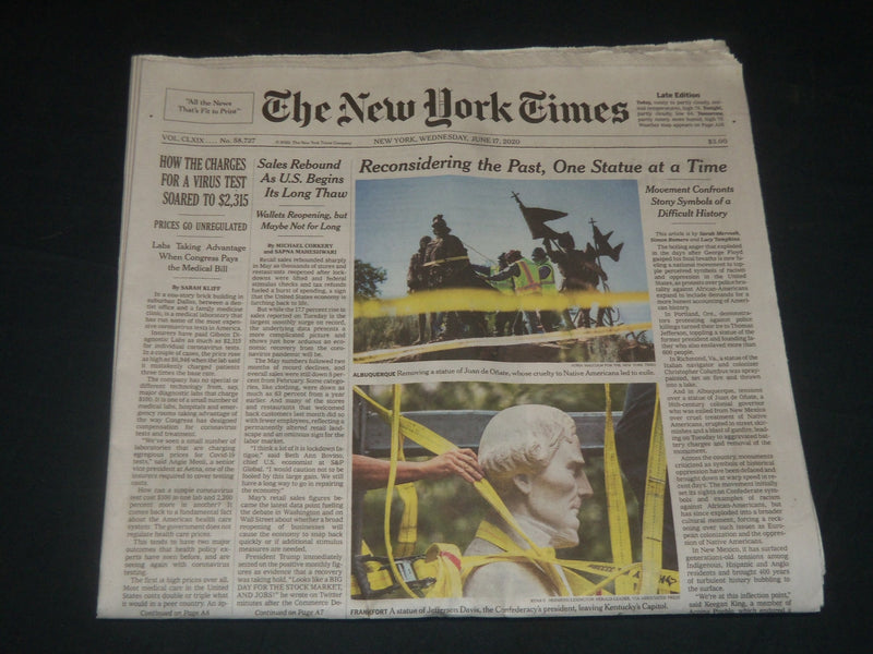 2020 JUNE 17 NEW YORK TIMES - RECONSIDERING THE PAST, ONE STATUE AT A TIME