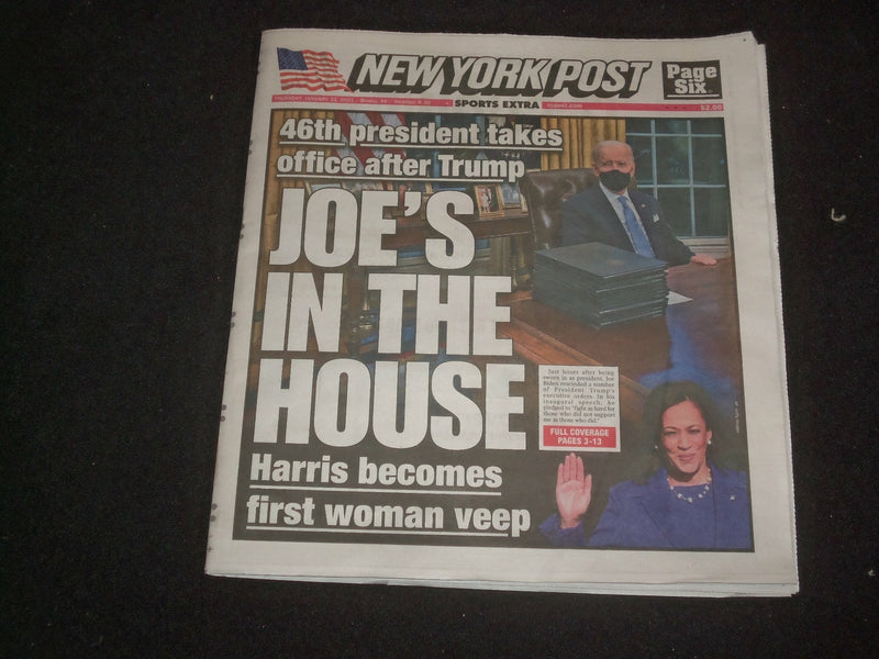 2021 JANUARY 21 NEW YORK POST NEWSPAPER -JOE BIDEN AND KAMALA HARRIS INAUGURATED