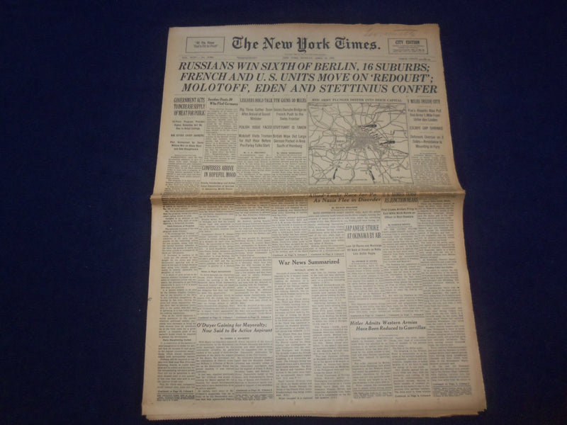 1945 APRIL 23 NEW YORK TIMES - RUSSIANS WIN SIXTH OF BERLIN, 16 SUBURBS- NP 6700