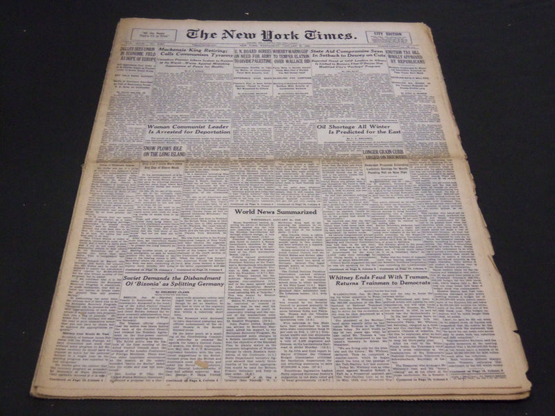 1948 JANUARY 21 NEW YORK TIMES - MACKENZIE KING RETIRING - NT 4433