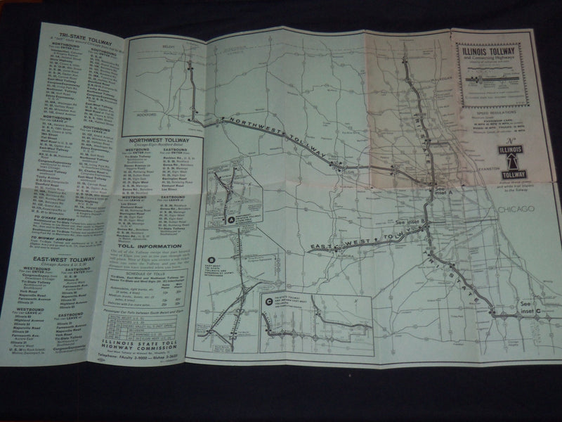 1959 ILLINOIS TOLLWAY AND CONNECTING HIGHWAYS FOLD-OUT MAP - J 8556