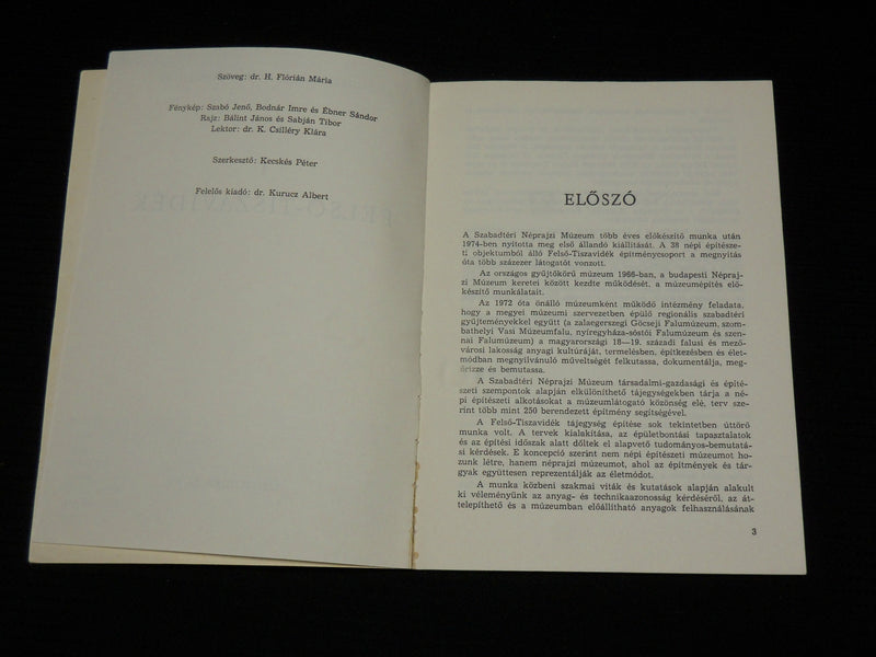 1978 FELSO - TISZAVIDEK SOFTCOVER BOOK - NEPRAJZI MUZEUM - J 6913