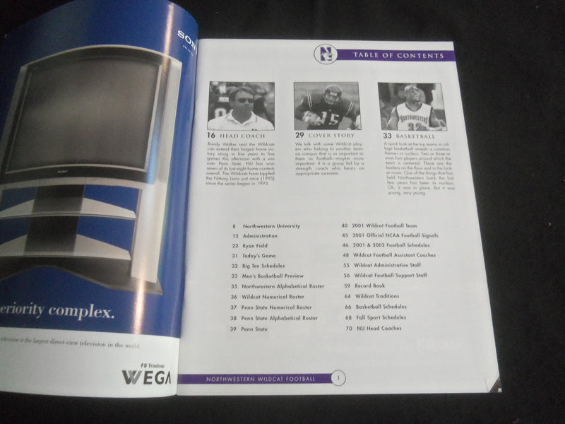 2001 OCTOBER 2 FOOTBALL PROGRAM - NORTHWESTERN UNIV VS PENN STATE UNIV - B 5533C