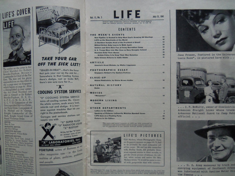 1941 JULY 21 LIFE MAGAZINE - BRITISH AIR CHIEF MARSHAL SIR ROBERT BROOKE - L 244