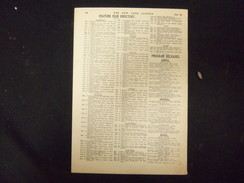 1916 JULY 1 & 22 THE NEW YORK CLIPPER MAGAZINE - LOT OF 2 - ST 4245