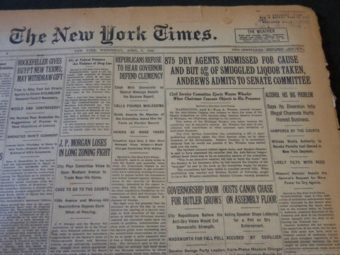 1926 APRIL 7 NEW YORK TIMES - 875 DRY AGENTS DISMISSED FOR CAUSE - NT 5589